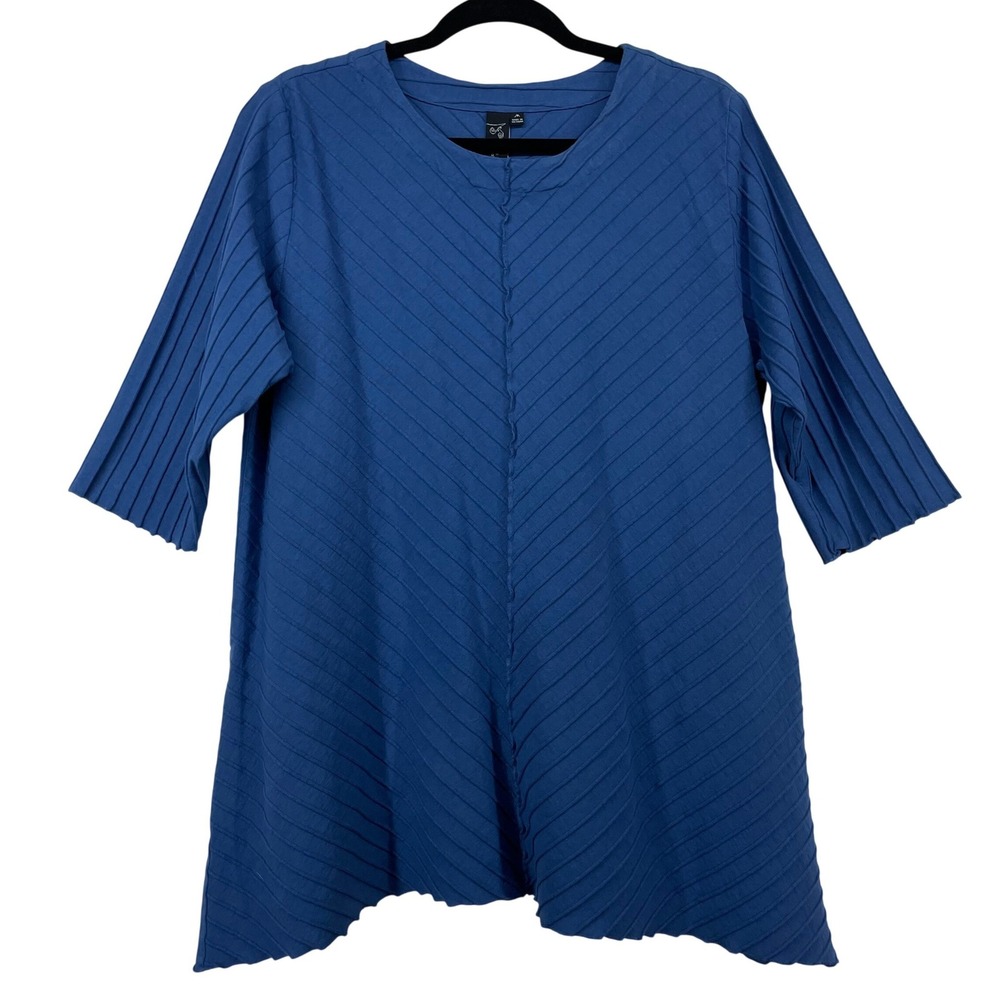 Focus Casual Life Size Medium Tunic Top Blue Asymmetrical Ribbed Art to Wear